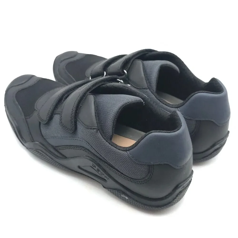 GEOX New Wader Boy LEATHER Sneakers Shoes 6 Big Kids Black ITALIAN PATENT J4530C